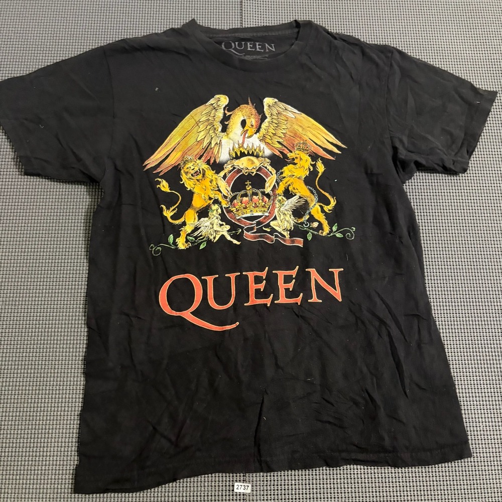 Queen Band Crest Graphic T-Shirt Black Mens Size M Short Sleeve 100% Cotton